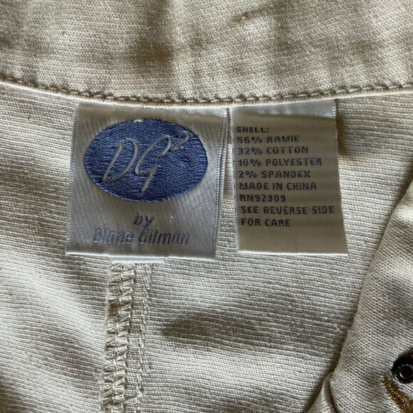 DG2 Diane Gilman Denim Jacket Blazer Gold Embroidered Studded 2 Pockets Size Med - Picture 6 of 8
